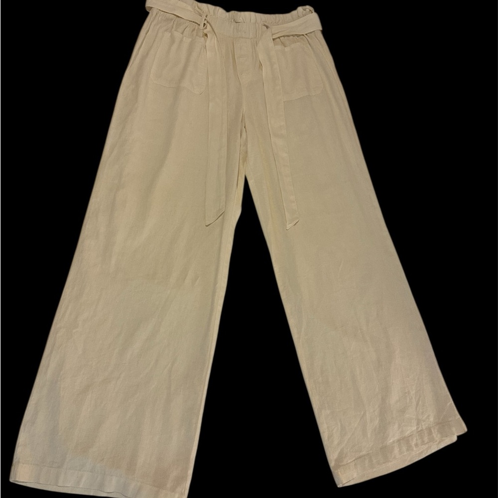 Women Cream Wide-Leg Linen Pants - size XL -Sincerely Jules